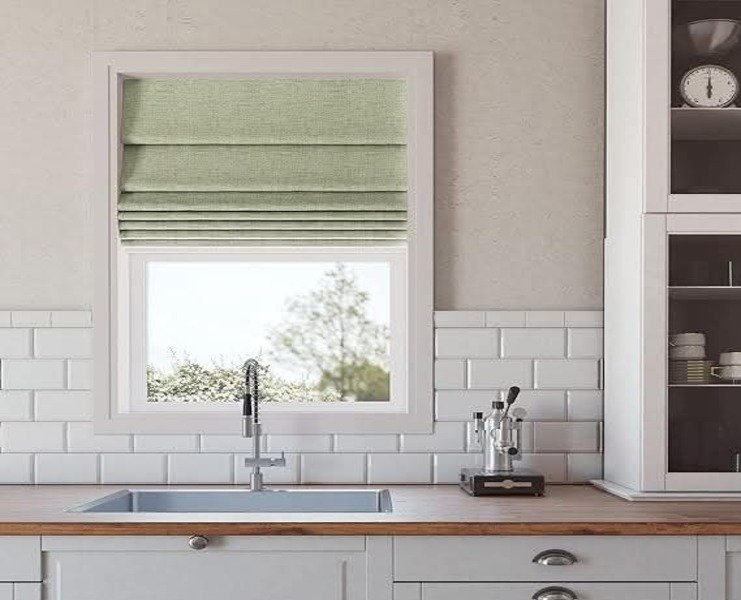 Roman Blinds – Blackout | Curtains in Dubai - Best Price in UAE - Riyad Curtains Light Green Blackout Roman Blinds