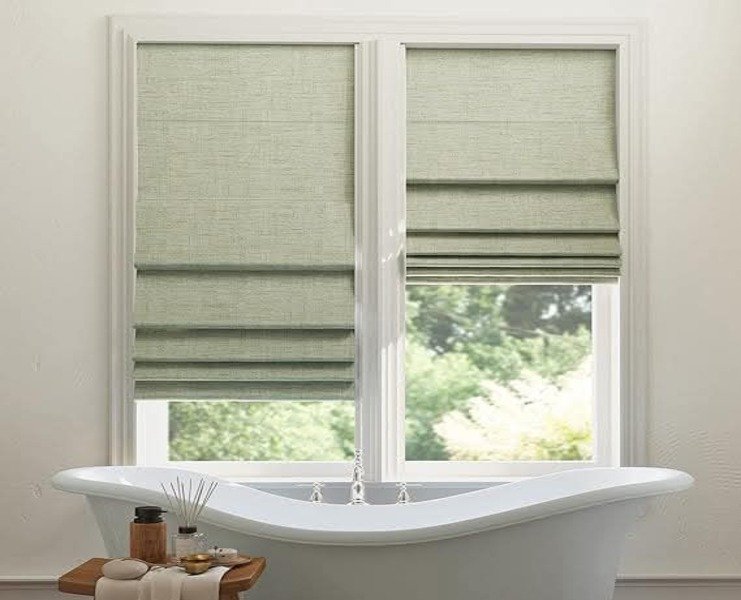 Roman Blinds – Blackout | Curtains in Dubai - Best Price in UAE - Riyad Curtains Light Green Blackout Roman Blinds