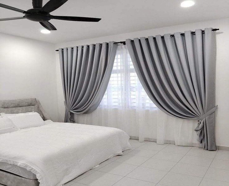 Sheer & Blackout Eyelet Curtains | Curtains in Dubai - Best Price in UAE - Riyad Curtains Grey Sheer & Blackout Eyelet Curtains